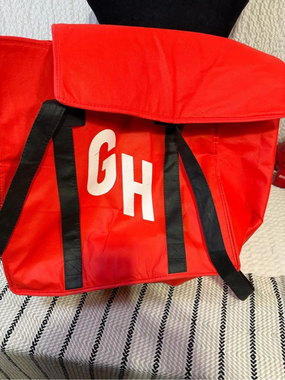 Red GH Logo Tote Bag with Black Straps insulated grub hub